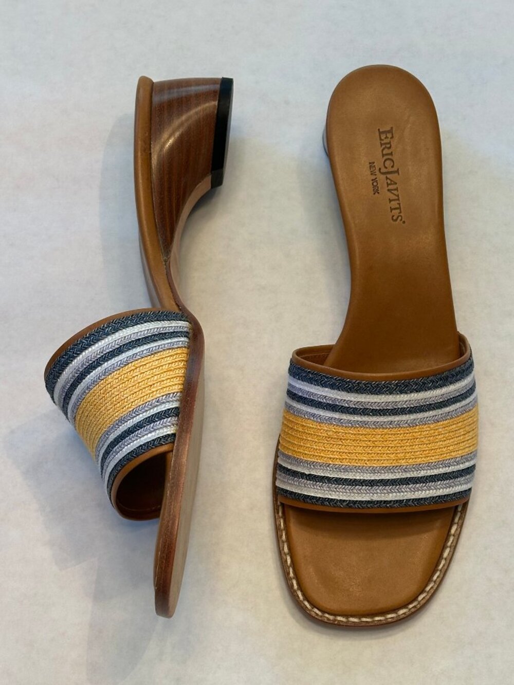 Eric Javits Feminina Denim Congo Slide, vintage ~2001, made in Italy, sz. 8.5
